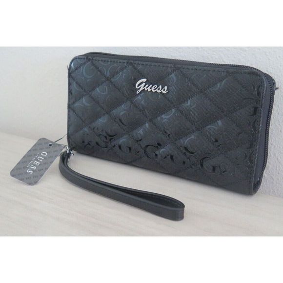 Guess FF713246 Women's Black Signature Amaryllis SLG Wristlet Clutch Zip Wallet - Picture 1 of 11